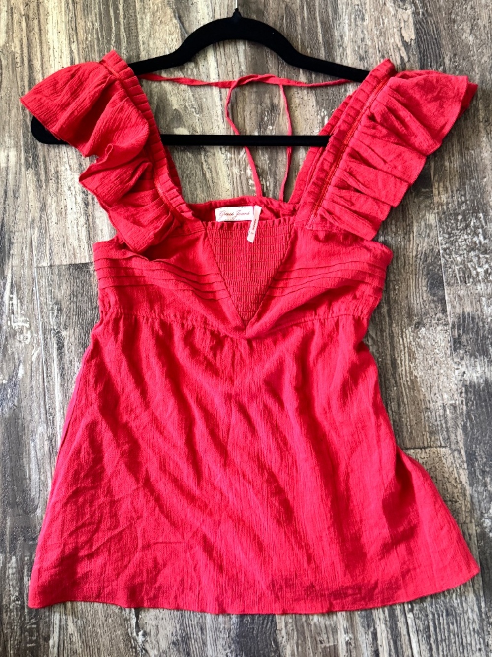 Guess Jeans Red Ruffle Top (small) - Picture 2 of 6